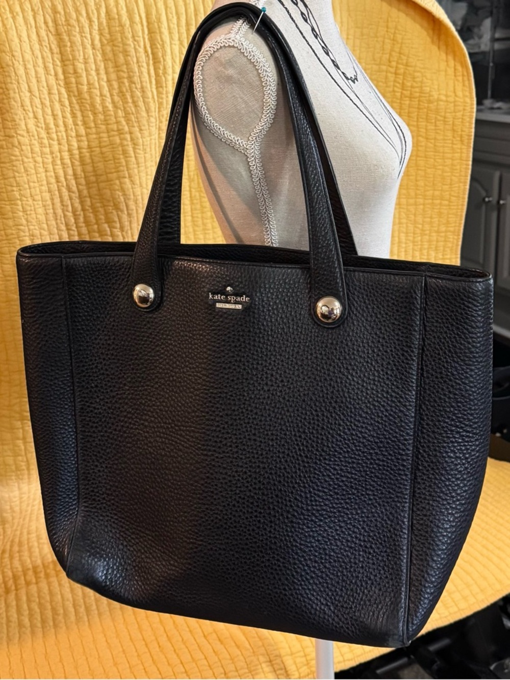 kate spade Black Pebbled Leather Tote with Gold Hardware
